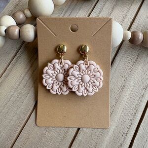 Blush Pink Floral Embossed Earrings with Gold Studs | Handmade Statement Jewelry